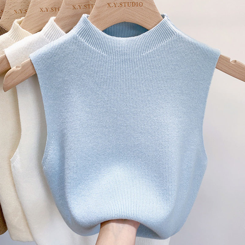 Knitted Sweater Base-layer Top Womens Mock-neck Vest