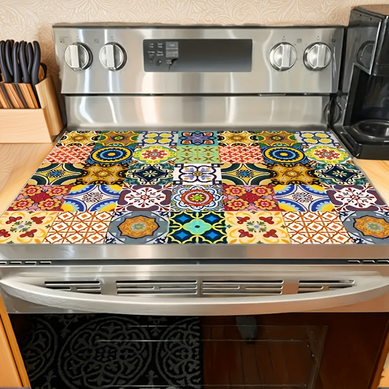 Bohemian Floral Print Countertop Mat – Quick‑Drying Non‑Slip Rubber Bottom, Ideal for Coffee Bars, Dining Tables & Stoves