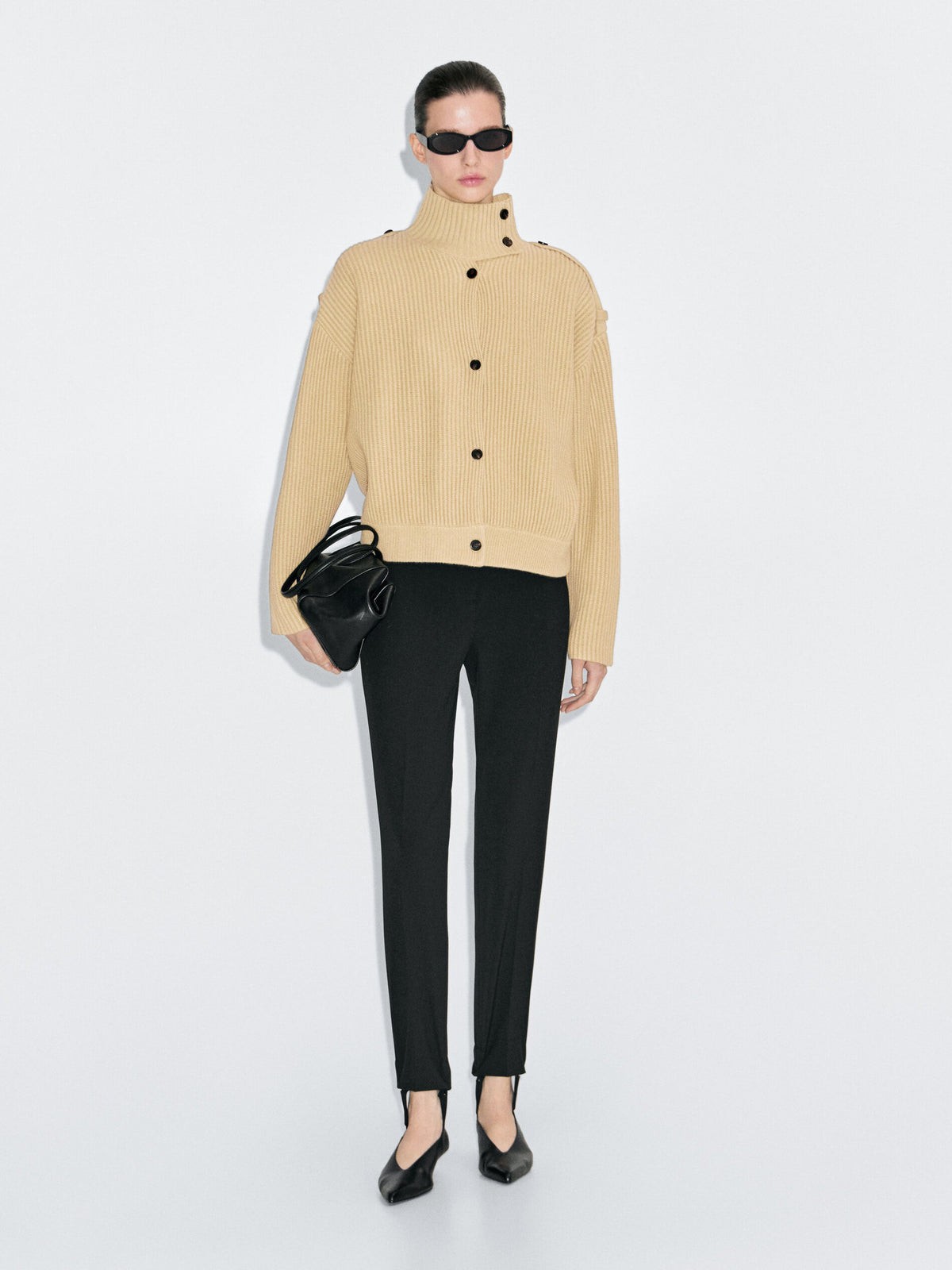 Fashionable Single-breasted Chunky-knit Turtleneck Cardigan Sweater