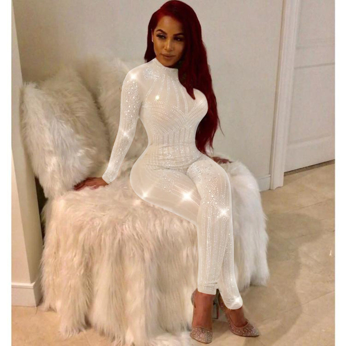 Sparkling Mesh Rhinestone Women's Jumpsuit