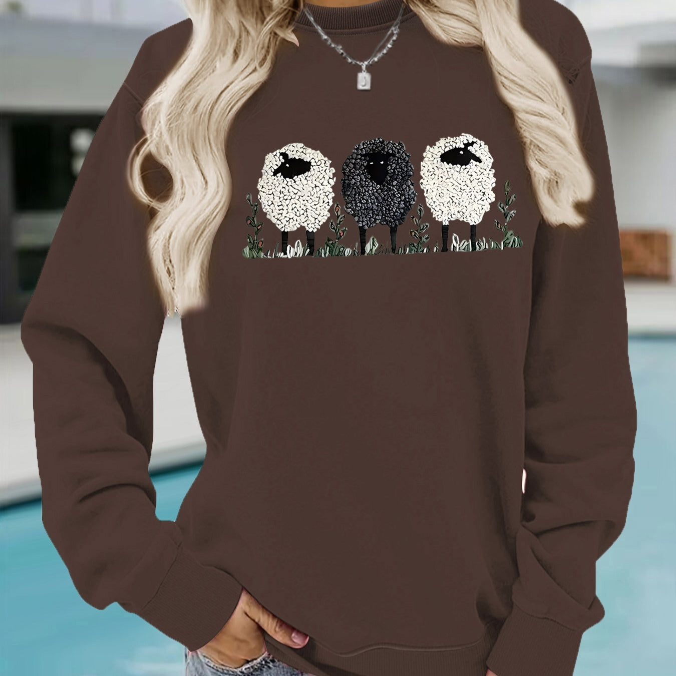 Chic Round Neck Printed Cashmere Pullover Sweater