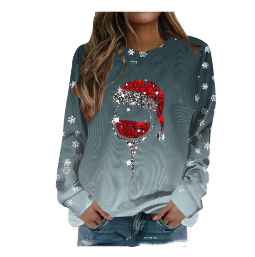 Festive Holiday Print Loose Long Sleeve Christmas Sweater