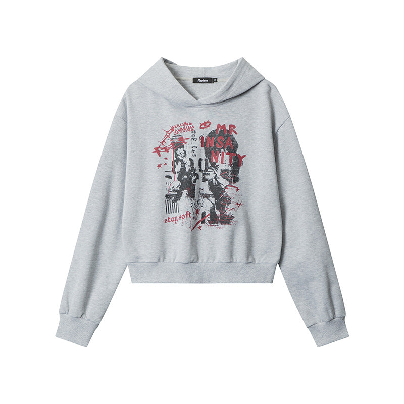 Retro Letter Print Women's Cropped Hoodie