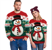 Festive Snowman Christmas Tree Print Crewneck Sweater