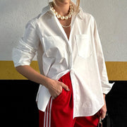 Womens French-style Loose-fit Lapel Collar Long-sleeve Shirt