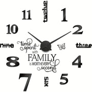 3D Large Frameless DIY Wall Clock Modern Decor Family Quote Wall Stickers Clock Kit For Home Living Room Bedroom Office Decorations Adjustable Size (Black)