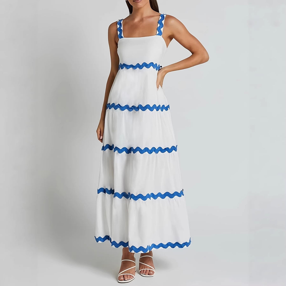 Chic Strapless Wave-Pattern A-Line Slip Dress
