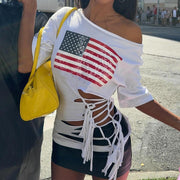 Feminine, Edgy Ripped And Cutout Lace-up Top