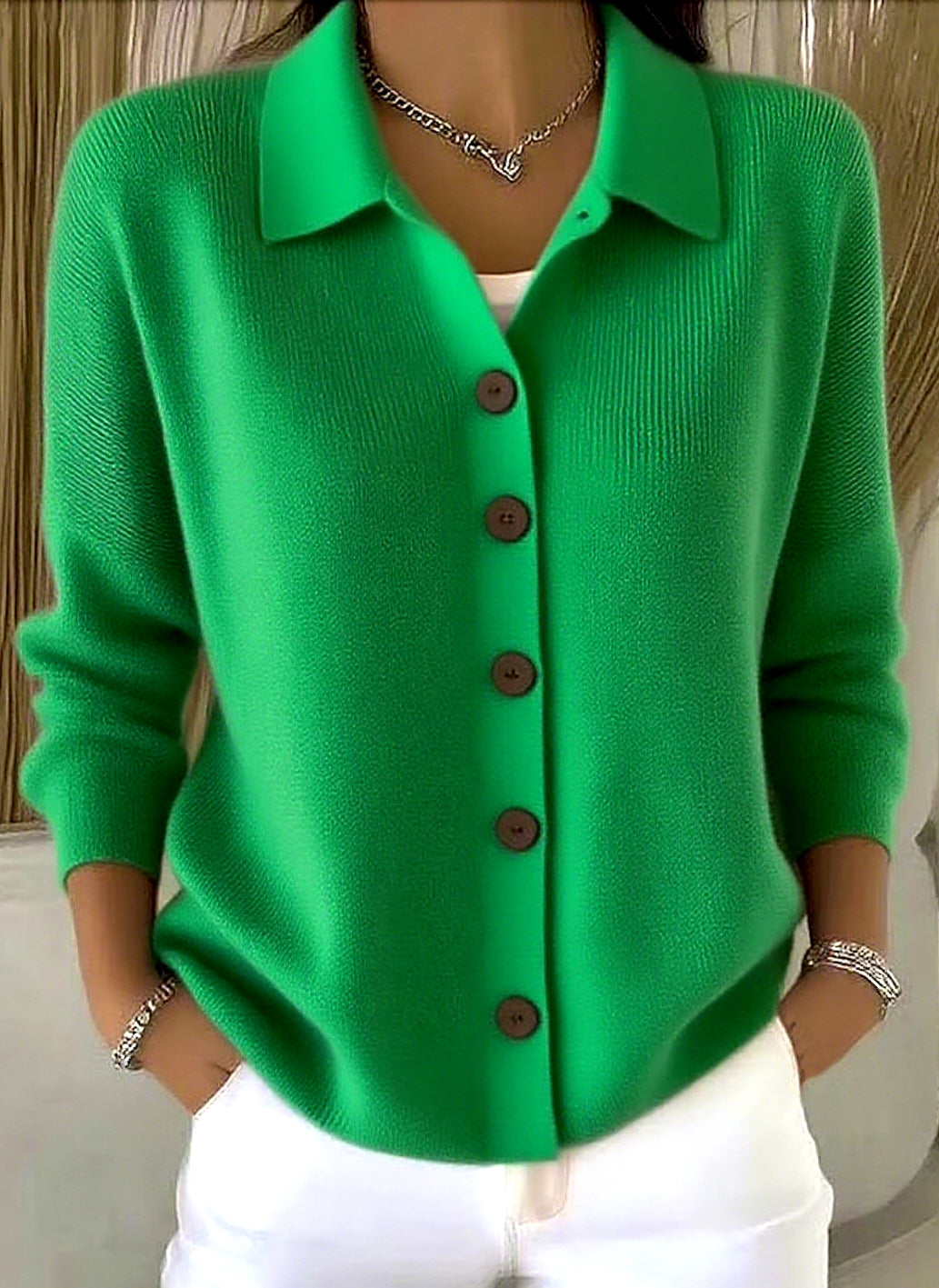 Button-knitted Lapel Sweater Cardigan Coat for Women