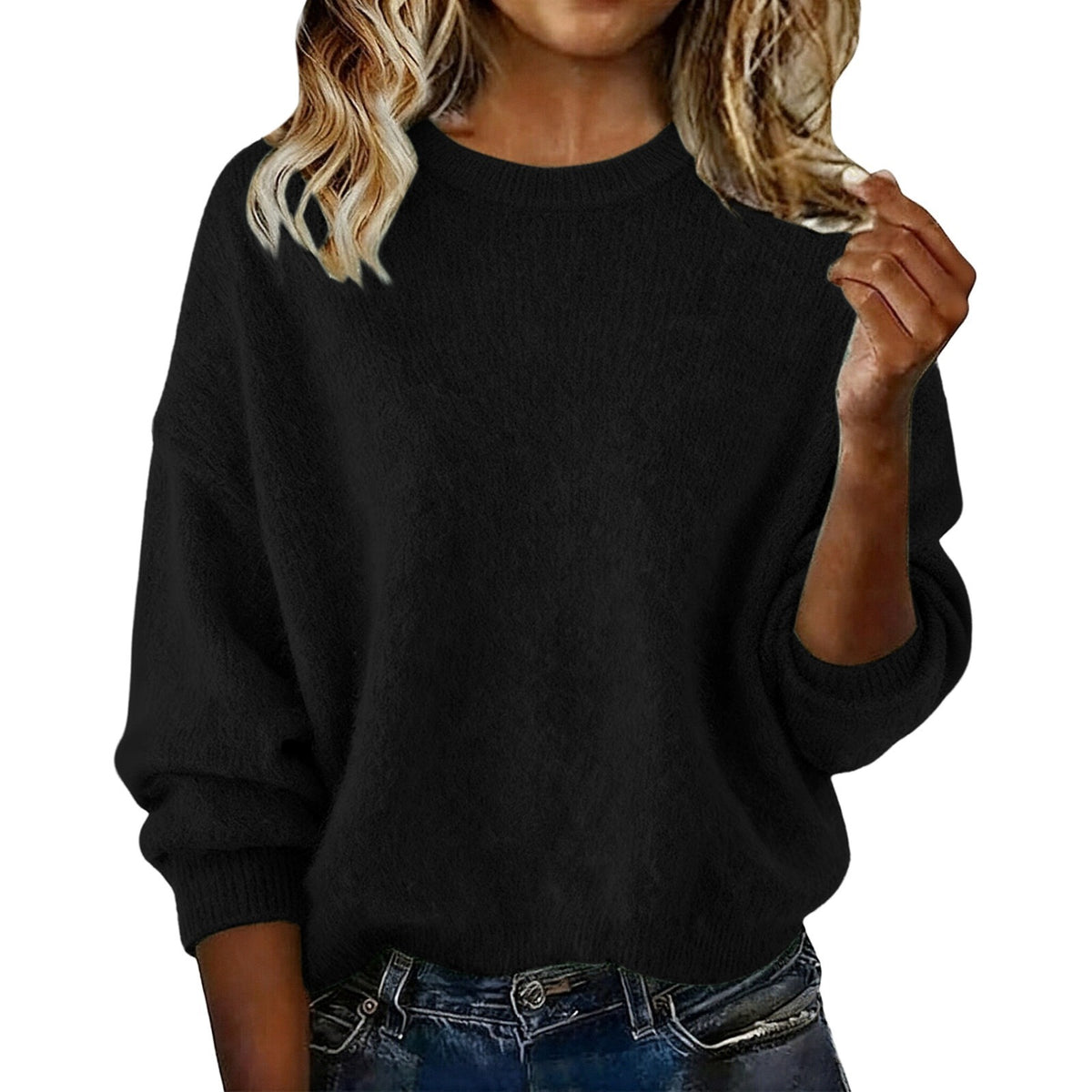 Women's New Arrival Solid Color Crew Neck Sweater, Fashion Loose Casual Knitwear for Autumn