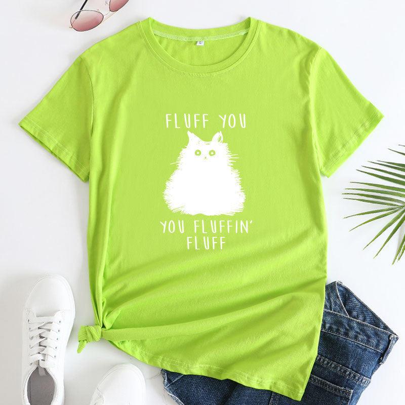 Women's Plus Size Cat Print Cotton T-Shirt