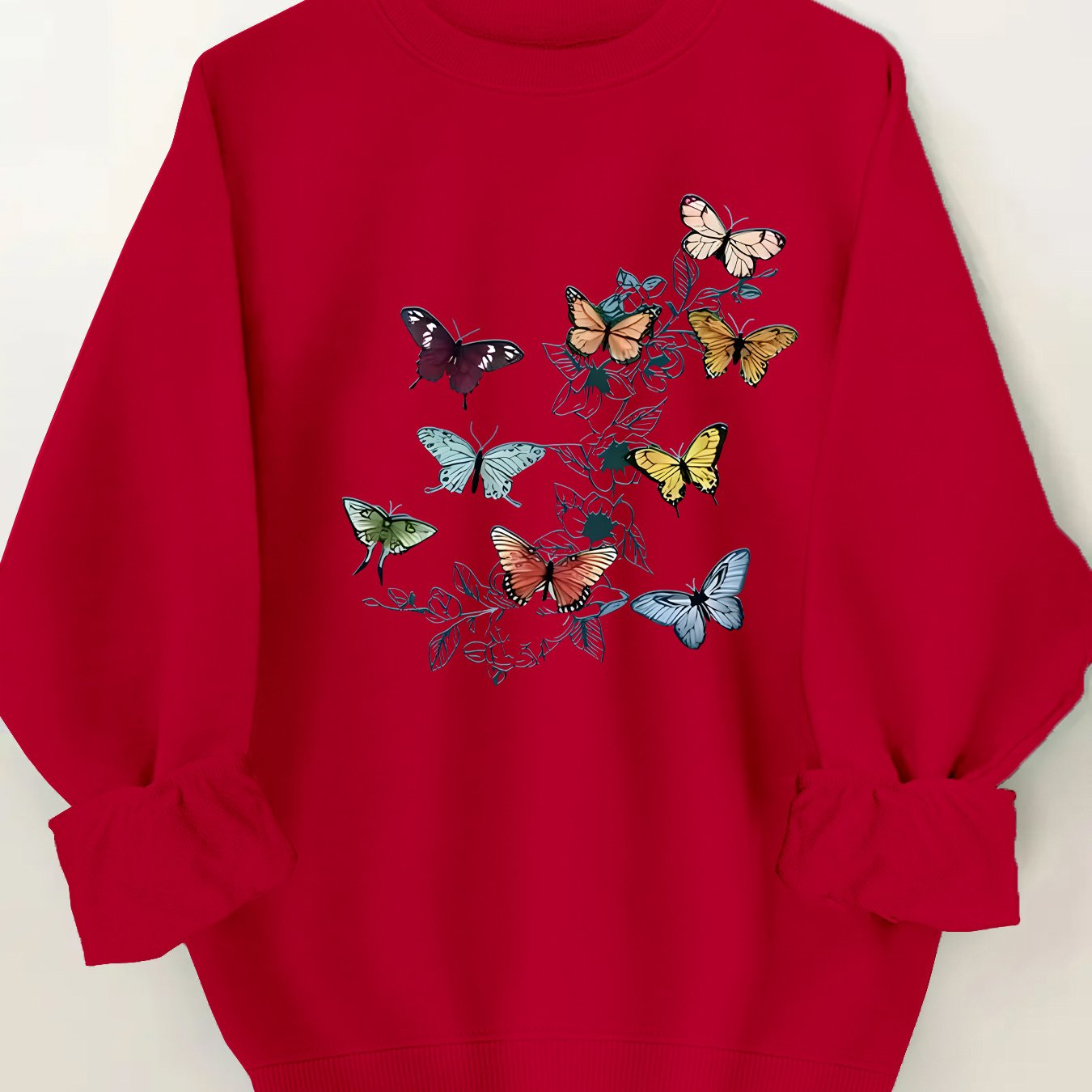 Women's Plus Size Butterfly Print Round Neck Sweatshirt – Size S
