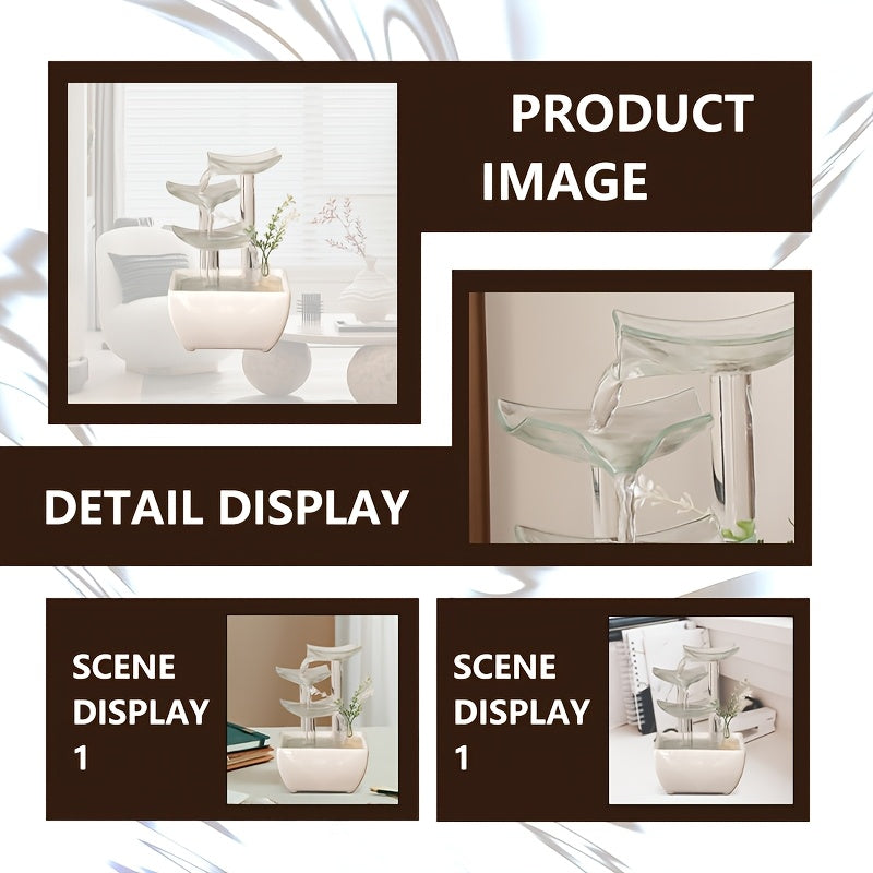 1pc Elegant Glass Fiber & Ceramic Desktop Fountain with Multi-Tiered Design, USB-Powered Indoor Decor for Home & Office - Ideal Business Gift, Fountain Decor