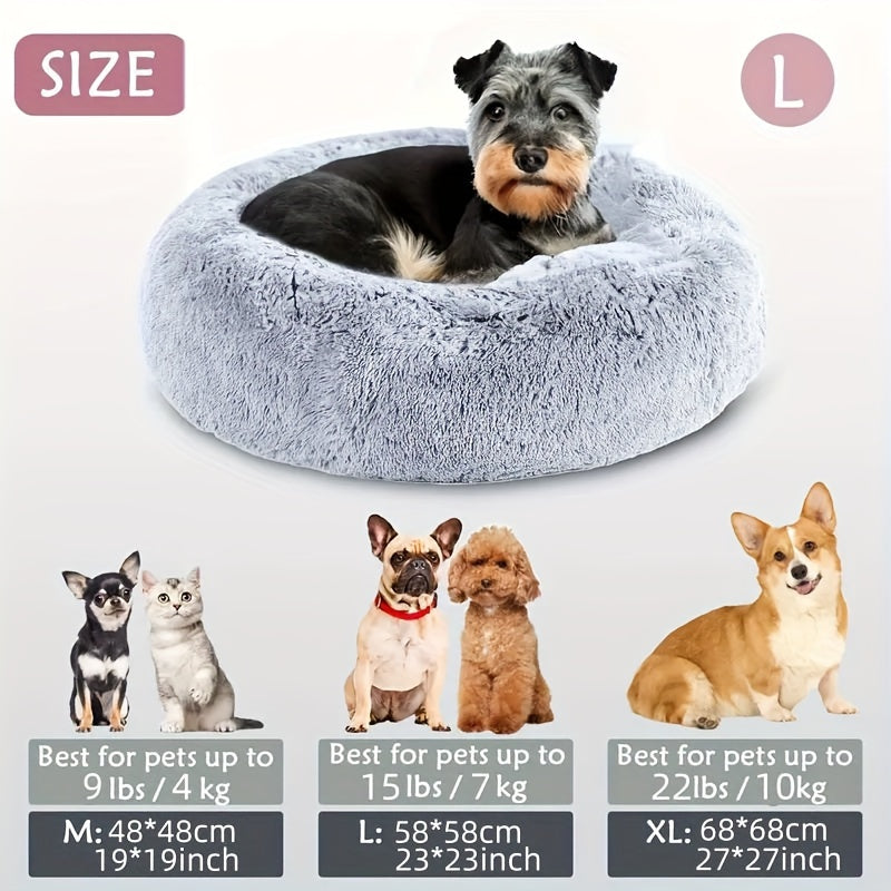 Cozy 1pc Donut Cuddler Bed - Soft, Plush, Faux Fur, Thermal, Comfortable Cushion for Small, Medium, Large Dogs And Cats - Multiple Sizes (15"/19"/23"/27"/31") for Ultimate