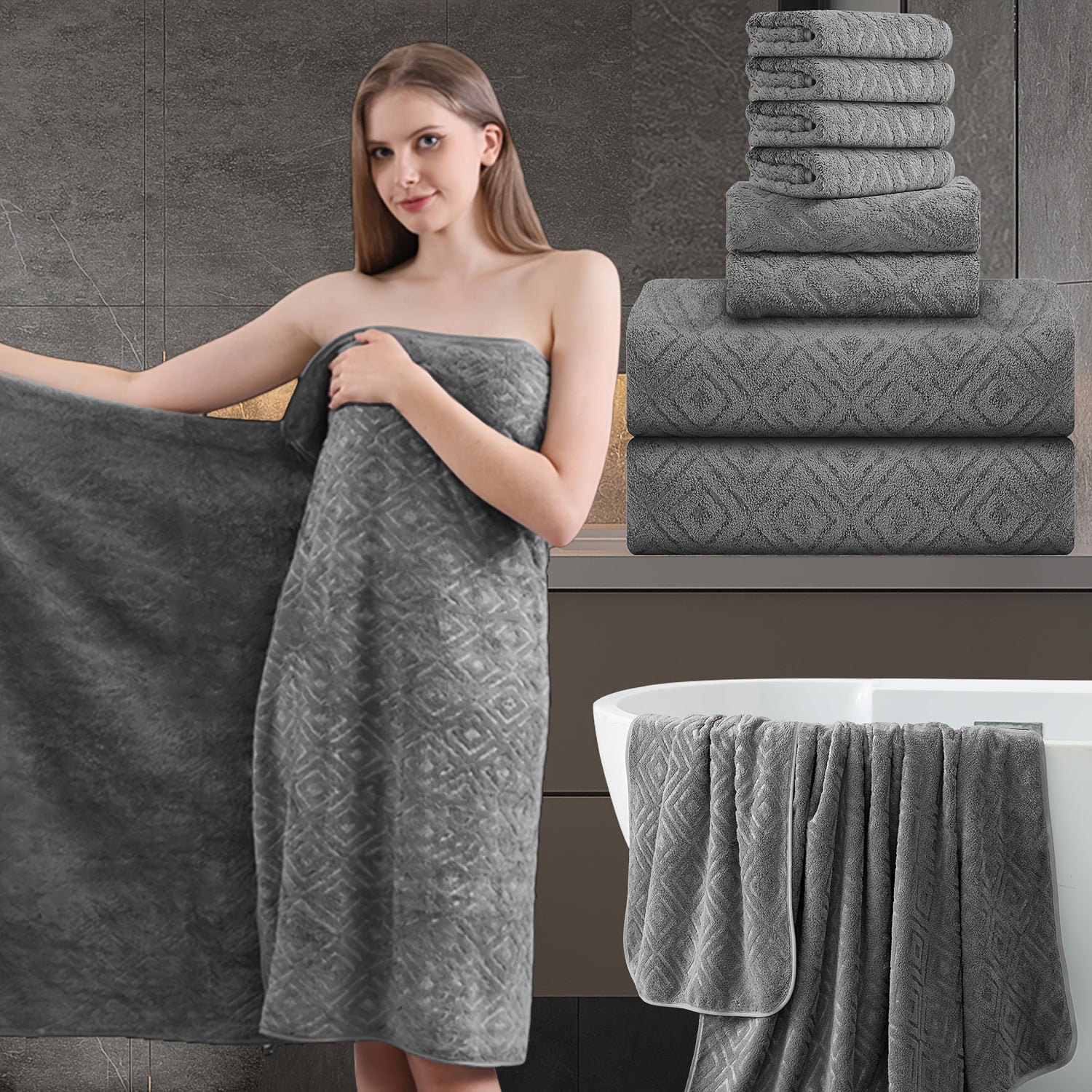 8pcs Extra Large Bath Towel, Ultra-Soft Thick Bath Towel Highly Absorbent Quick Dry Towel 700GSM Includes 2 Oversized Bath Towels & 2 Hand Towels & 4 Towels for Bathroom Hotels Gym, Wash Cloths