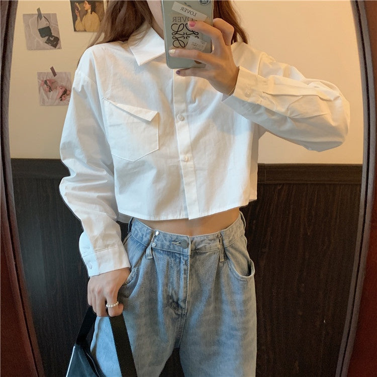 Retro Hong Kong Style Ultra Short Long Sleeve Shirt