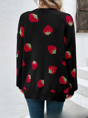 Fashionable Strawberry Jacquard Cardigan Sweater for Women