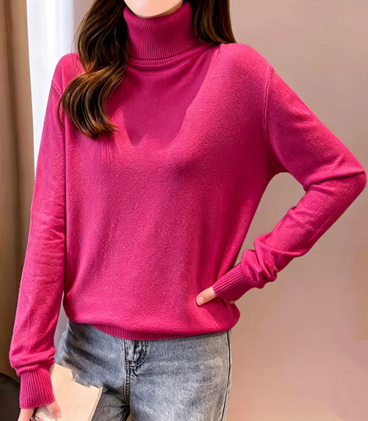 Womens Turtleneck Pullover Sweater Top