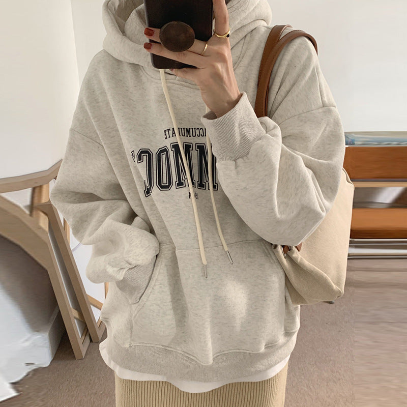 Korean Style Letter Print Loose Student Hoodie & Jacket