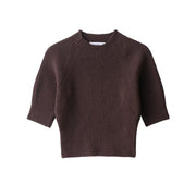 Women's Fashionable Casual Rib Knit Pullover – Short Sleeve, Brown