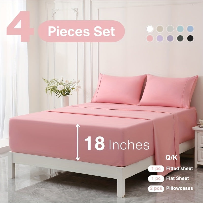 3/4pcs 18 Inch Extra Deep Pocket Bed Sheets Sets, Fits Deep Mattress, Breathable & Cooling Bed Sheets, Hotel Luxury Bed Sheet Set