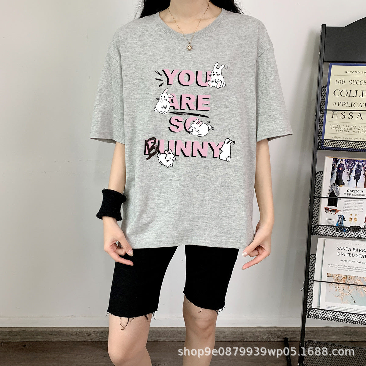 Cute Rabbit Print Cotton Short Sleeve Tee