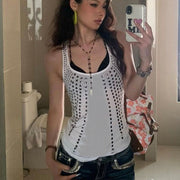 Slim Fit Backless Vest – White Round Neck, Perfect for Layering