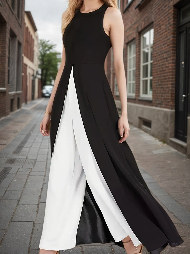 Chic Black & White Zipper Jumpsuit for Women