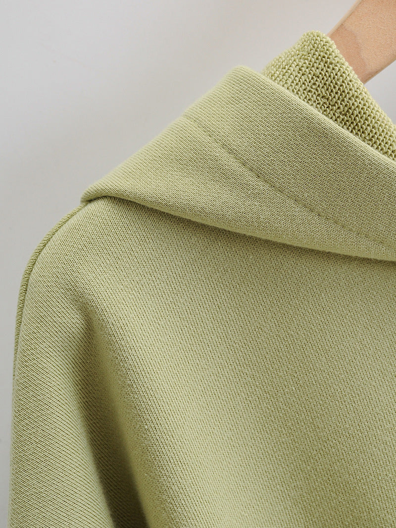 European And American Slim Fitting Navel Solid Hooded Sweater