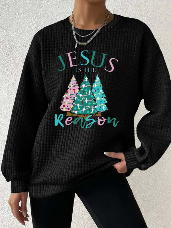 Women's 3D Printed Waffle Crew Neck Sweater