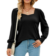 Chic Square Neck Long Sleeve Button Top