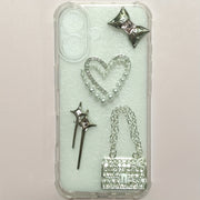 Pink Rhinestone Heart Bow Tie Charm Set with 4 Pieces