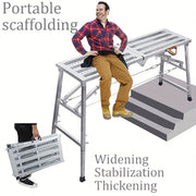 Heavy Duty Scaffolding Heavy Duty Adjustable Folding Scaffolding | Portable Steel Steps, Stable Wall Bench, 1500 Lbs Capacity for RV Cleaning, Painting, Car Wash, Upholstery