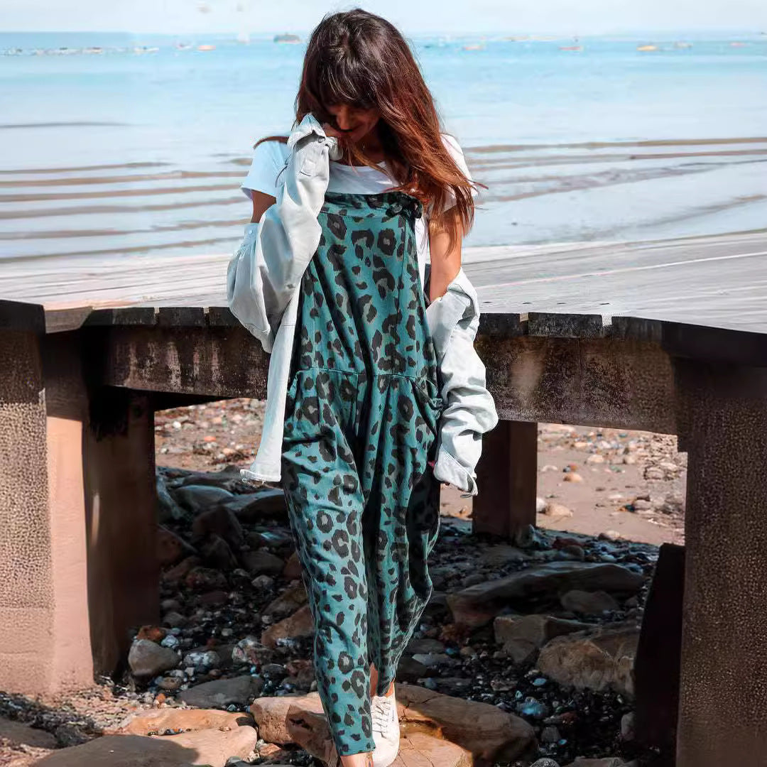 Leopard Print Loose Plus Size All-match Jumpsuit