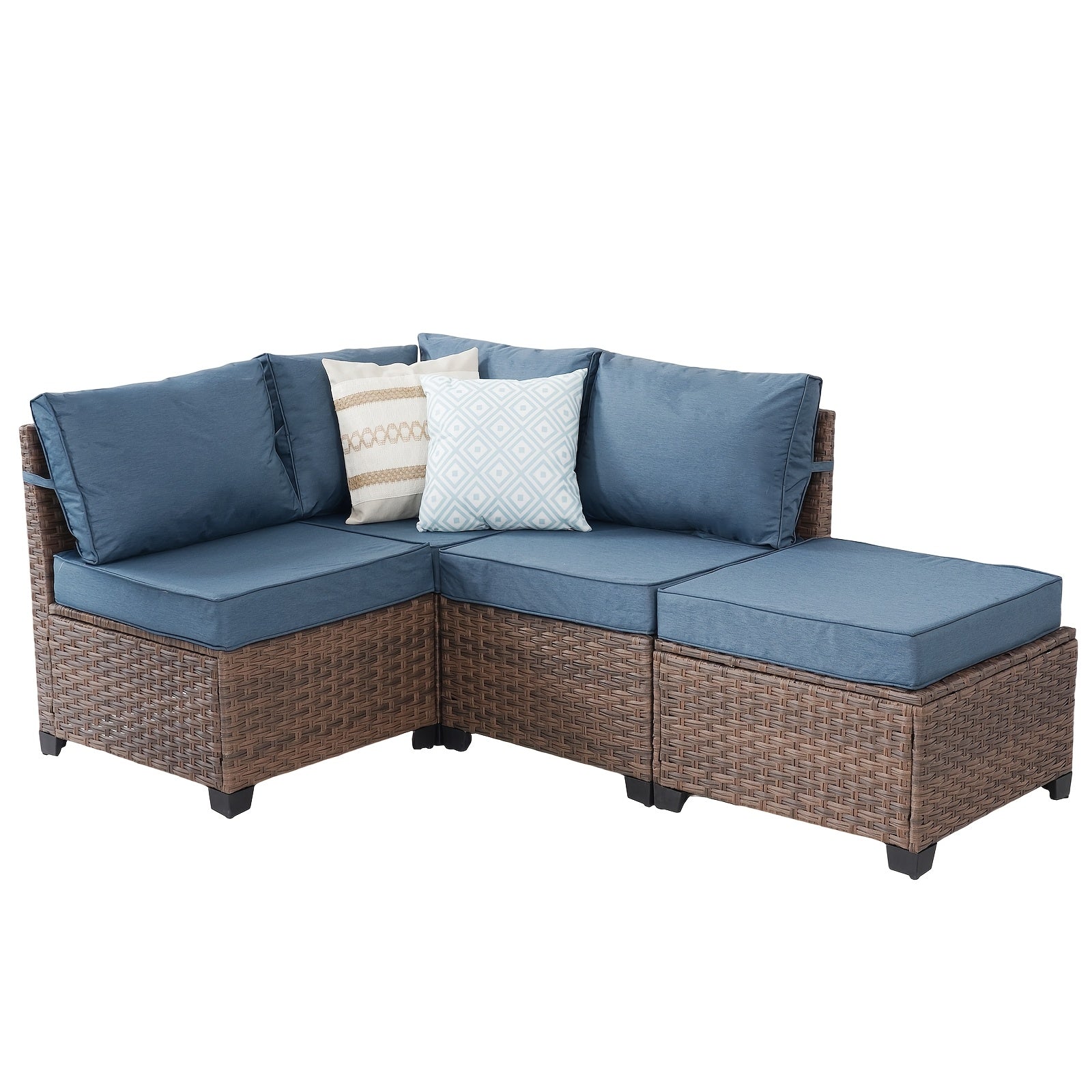 [Outdoor Sectional Sofa] Raised Patio Furniture Set, 2piece/3piece/4piece/6piece Wicker Outdoor Patio Furniture Sets With Cushions And Coffee Table, Outdoor Sectional Boho Patio Conversation Set Sectional Sofa For Backyard, Porch, Beige/Blue