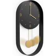 Modern Minimalist Pendulum Wall Clock - 8 Inch Large Face with Black & Golden Hands, Silent Non-Ticking Battery-Powered Movement, Rectangular Glass Face & Metal Frame, White/Black/Golden/Grey/Gold-Tone Options, Easy-to-Read Large Numerals for Living