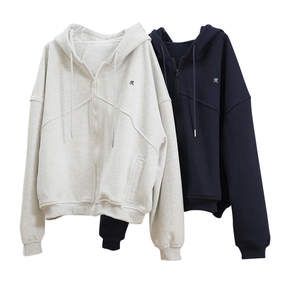 Women's Lightweight Casual Embroidered Zip-Up Hoodie