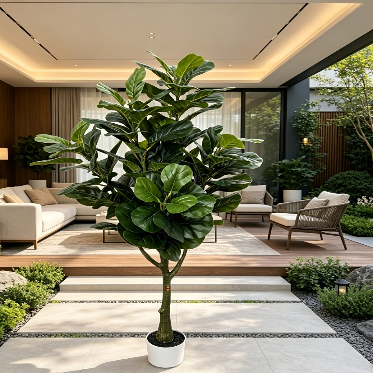 59 inch realistic faux ficus tree with container for indoor outdoor decoration