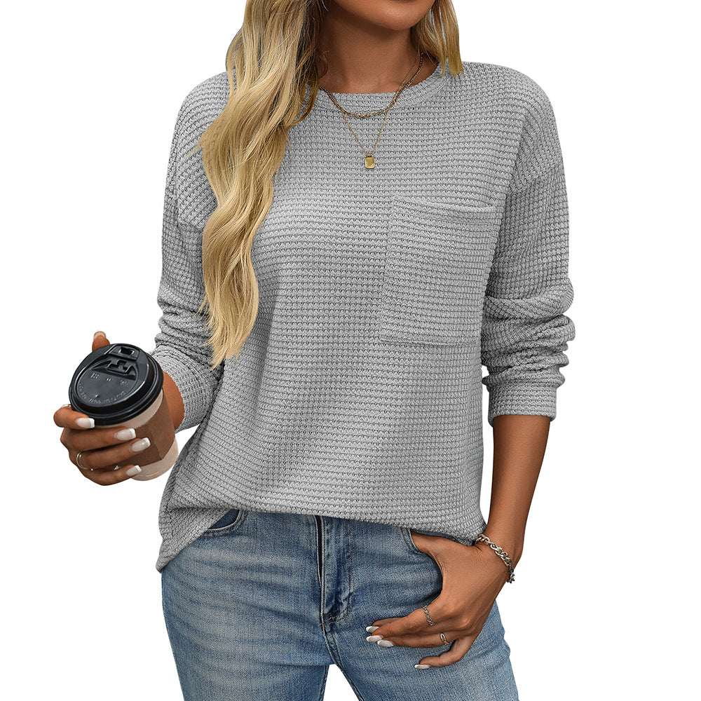 Women's Casual Waffle Knit Pocket Tee