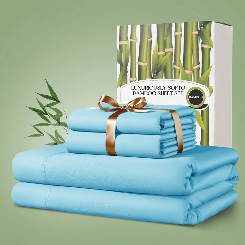 4 Pcs Bamboo Bed Sheet Set, 2200 TC Cooling Fabric, Bamboo Fitted Sheet Set, Extra 18\"-24\" Deep Pocket, Cooling & Breathable With Smooth Feel, Queen Size Sheets Ultra Soft For Hot Sleepers...
