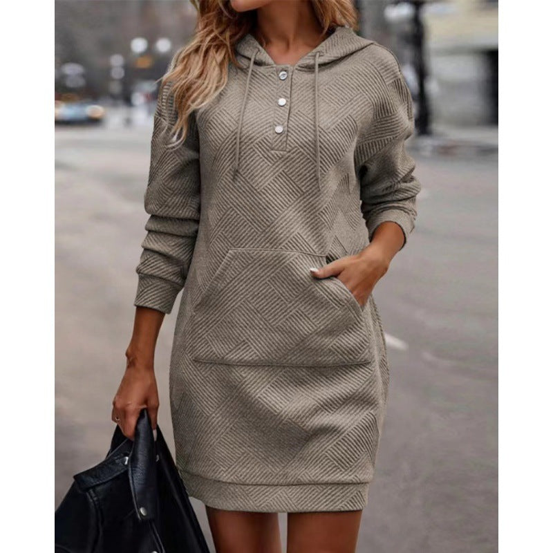 Women's Solid Long Hoodie Sweater with Pocket