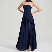 Elegant French Slit Midi Dress - Slim Fit Summer Style