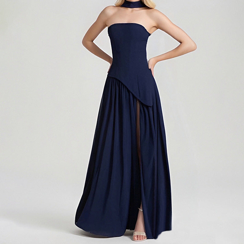 Elegant French Slit Midi Dress - Slim Fit Summer Style
