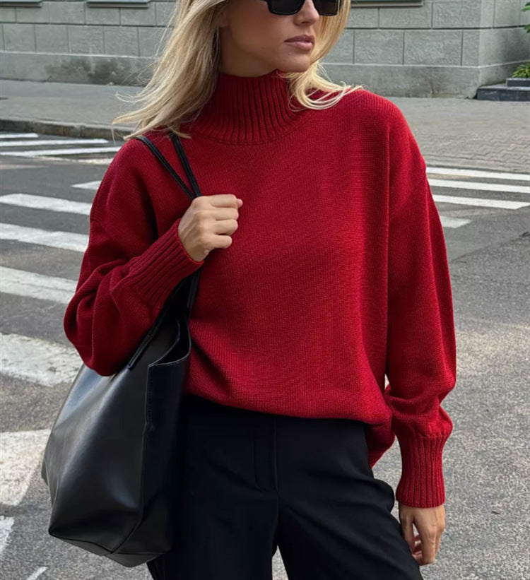 Simple and Casual Solid-color Pullover Knit Sweater