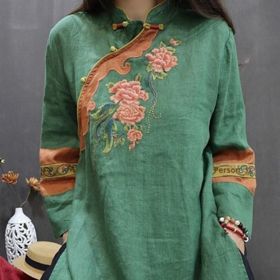 Womens Retro Heavy-embroidery High-slit Dress