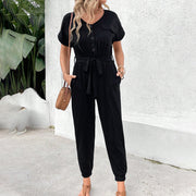 Jumpsuit Lace-up Short Sleeve Black