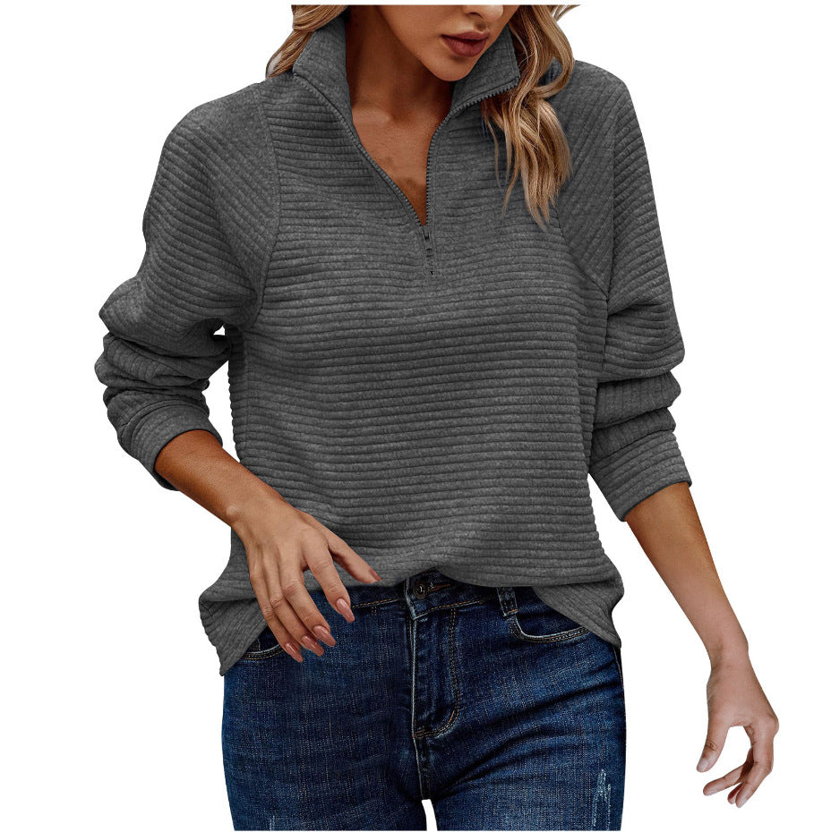 Women's Striped Zipper Stand Collar Sweatshirt