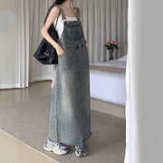 Retro Denim Slip Dress Casual Sleeveless Long Strap Dress