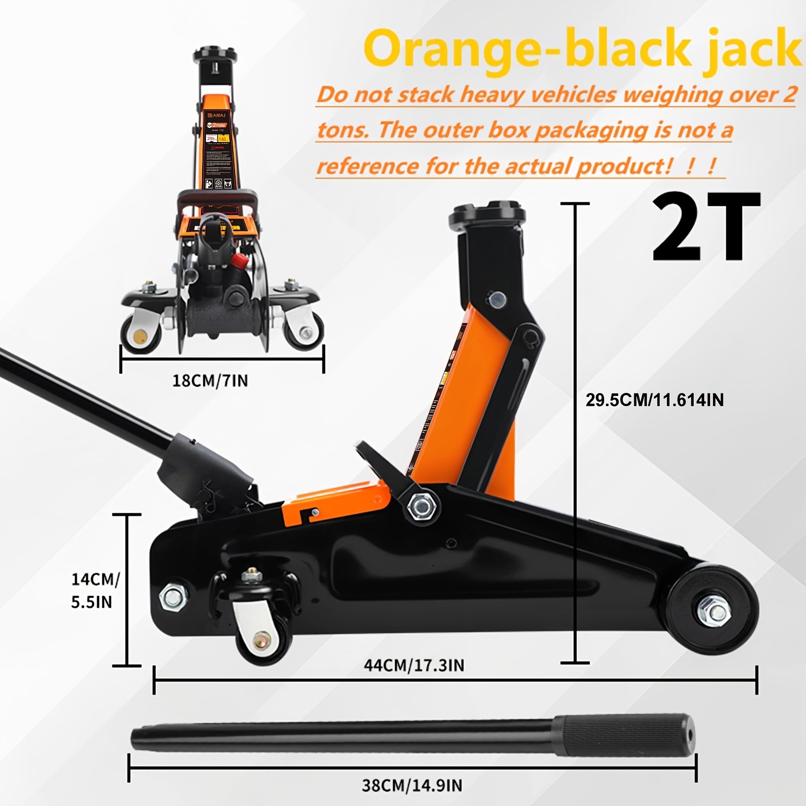 2‑Ton Floor Jack with Rollers – 460 mm (18 in) Lifting Height, Adjustable 5.3‑13 in Range, Carbon Steel Construction