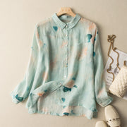 Loose-fitting Cotton-linen Printed Cardigan Top